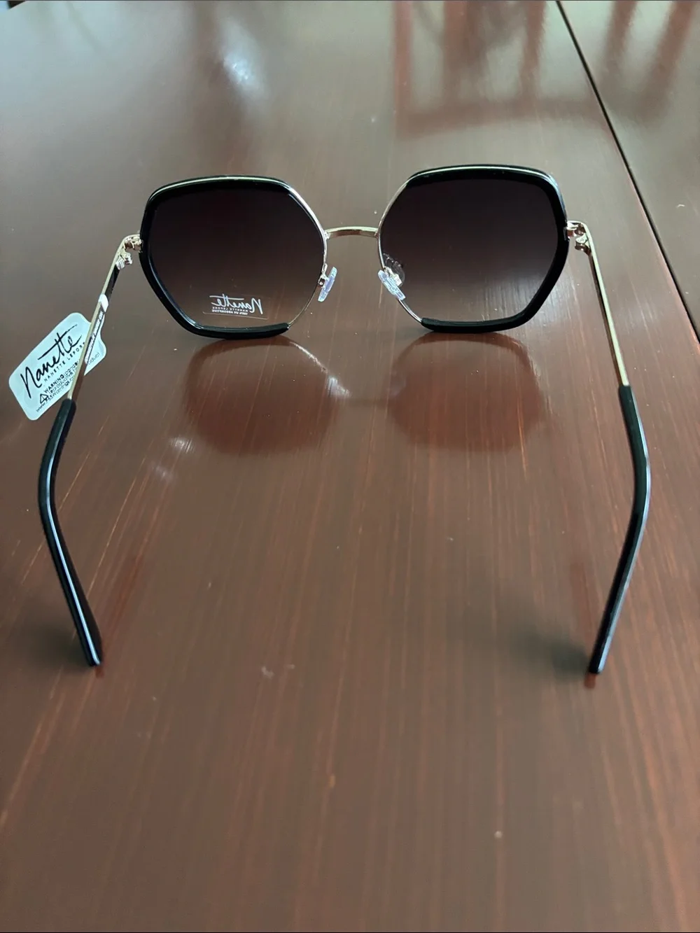 Nanette Lepore Gold Metal & black hexagonal frame/gradient,100% UV protection